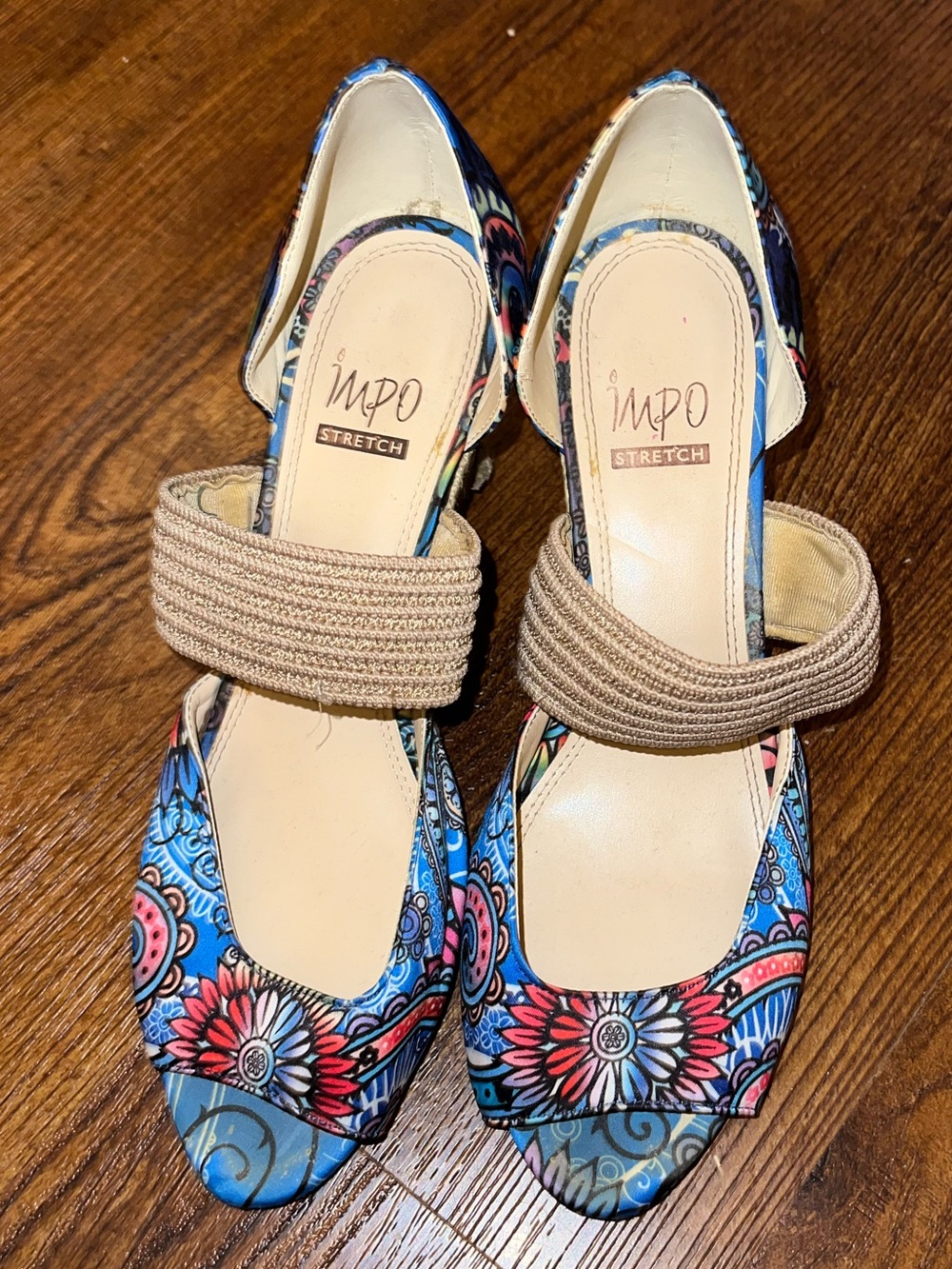 Impo Blue Floral Paisley Stretch Wedge Strap Sandals Size 8.5